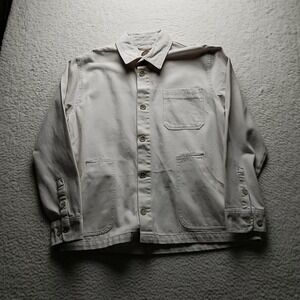 Common People Jacket Mens XL Beige Canvas Utility Button Front Pockets Workwear